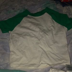 Green and White Crop Top
